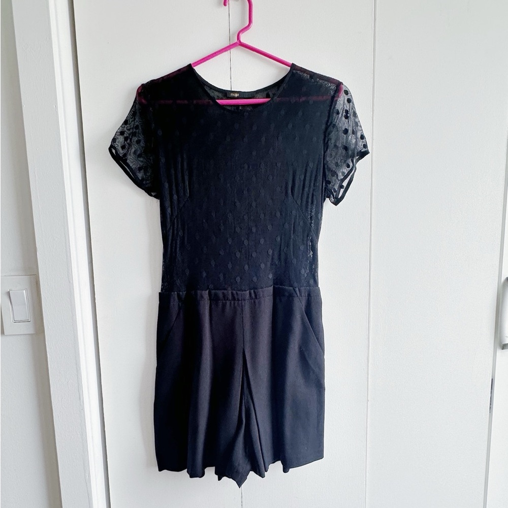 Maje Black Short Sleeve Laced Romper